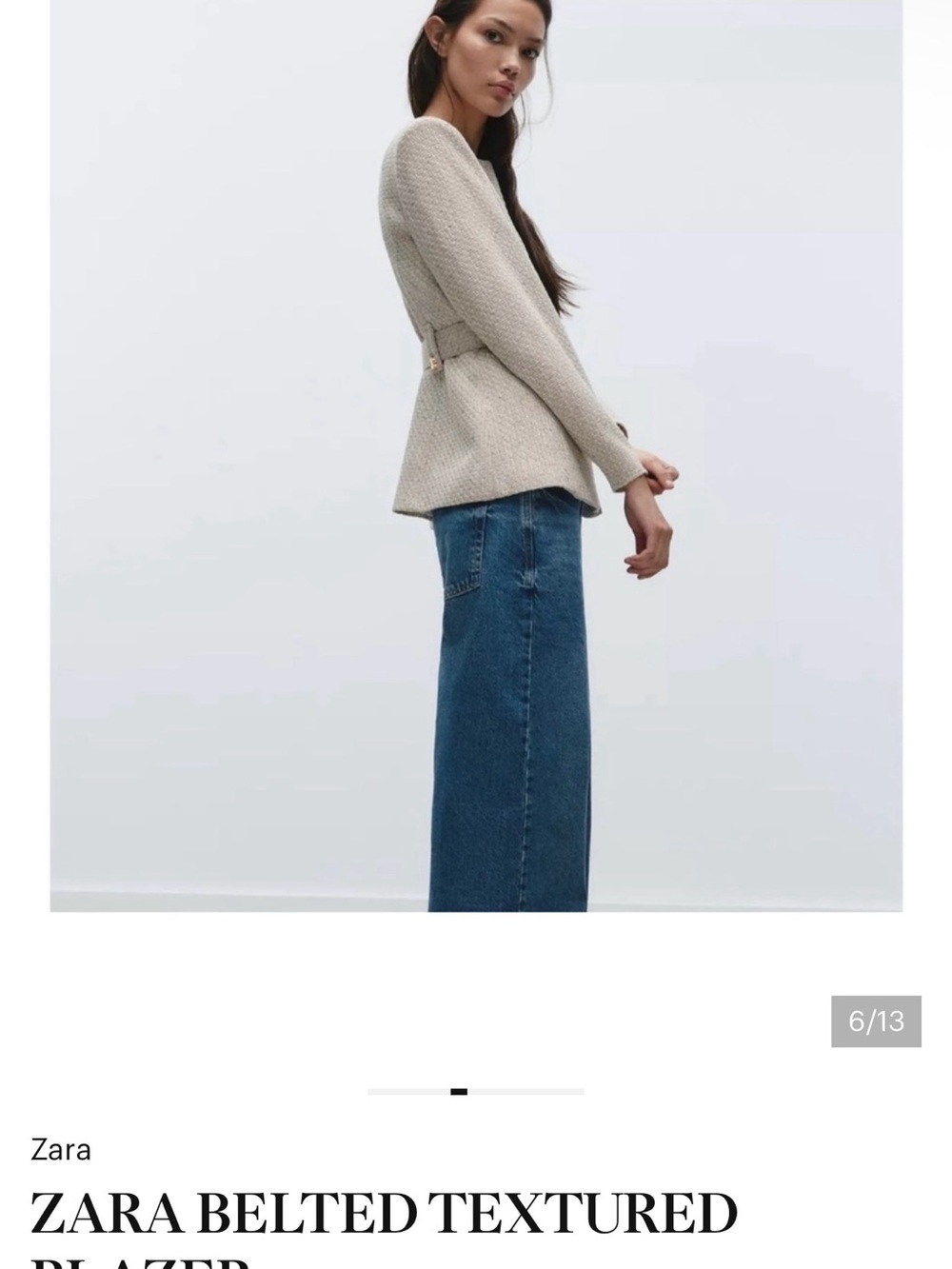 Zara Textured Belted Blazer in Cream - Picture 2 of 9